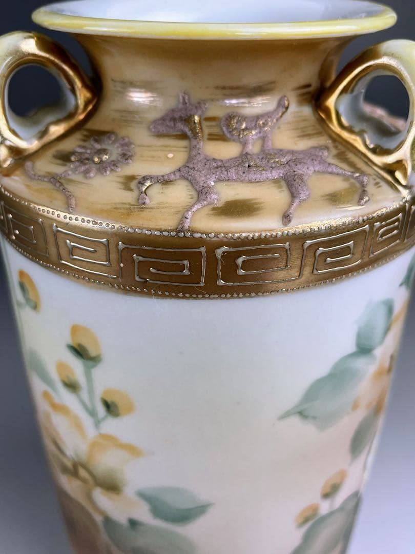 希少】オールドノリタケ アールヌーボー 薔薇紋花瓶 モールド 金彩