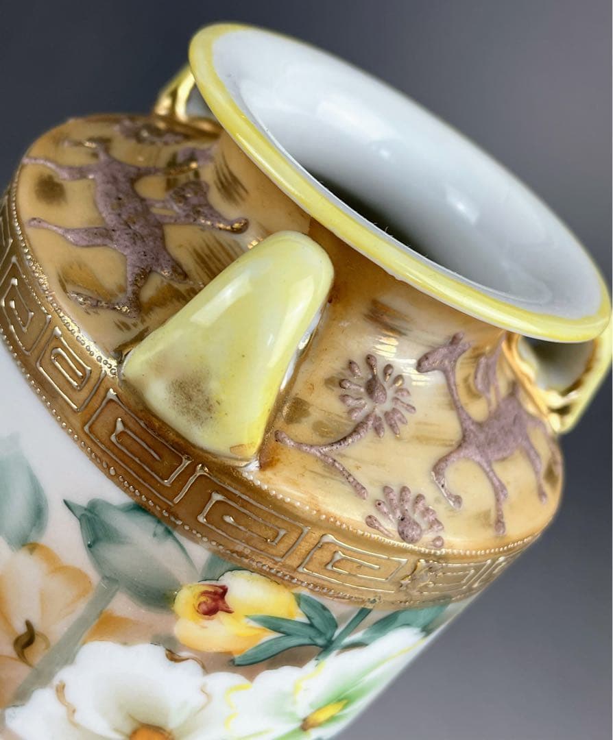 希少】オールドノリタケ アールヌーボー 薔薇紋花瓶 モールド 金彩 ばら