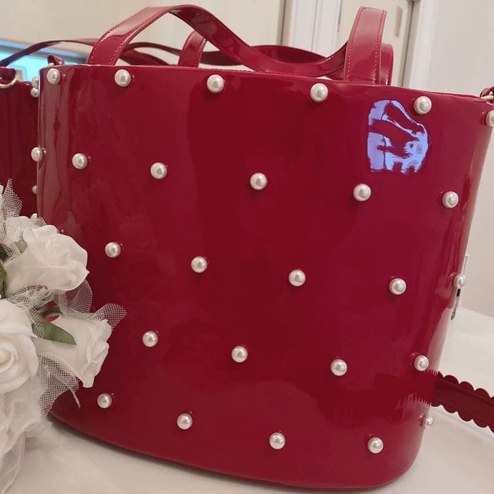 ducie パテントレザーパールキャリー キャリーバッグ 赤 小型犬 チワワ