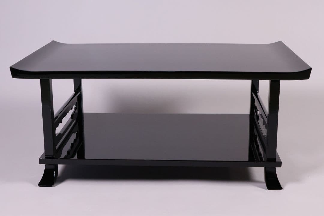 輪島塗 黒塗 二段卓 冠卓 幅52.7×32cm 木製 花台 漆芸【MA938】