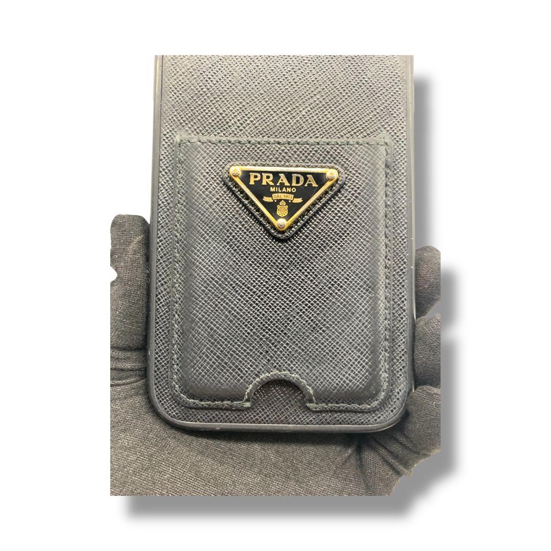 PRADA ブラック レザー iPhone用ケース 三角ロゴ
