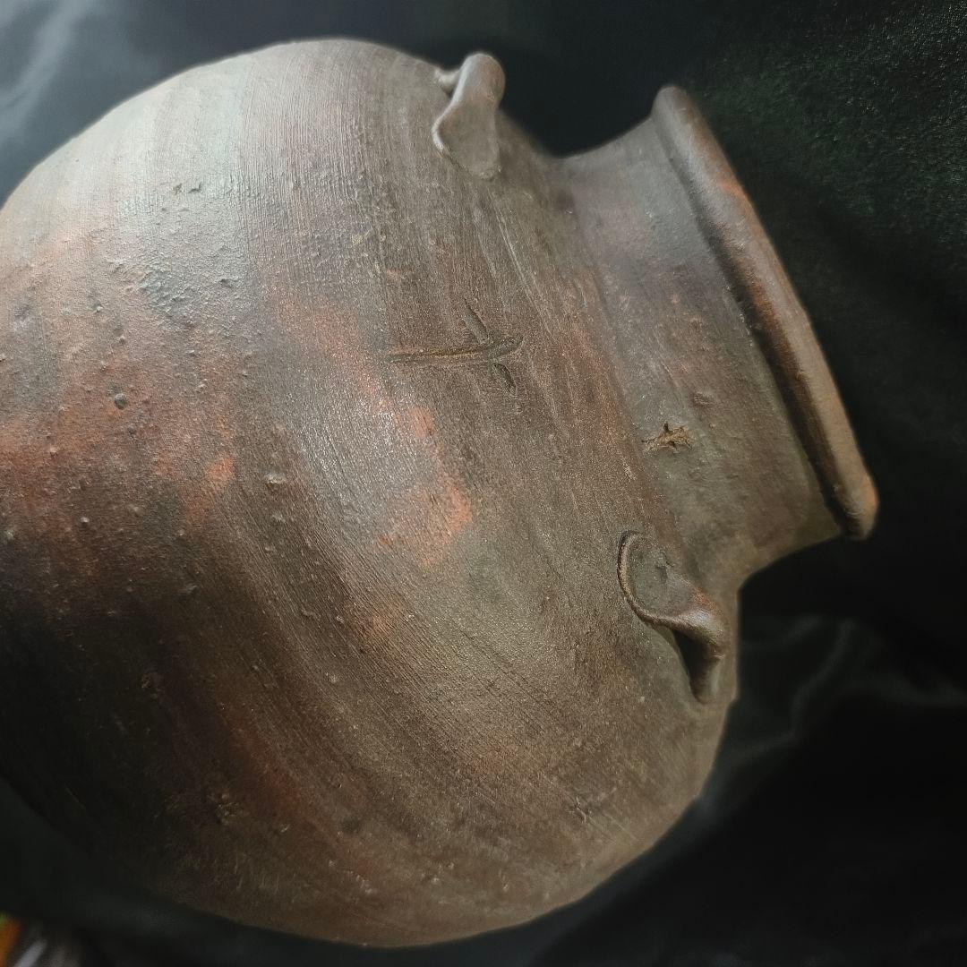 古備前 四耳壺 窯記し 素焼 在銘 桃山時代 古美術品 置物 コレクター放出美品