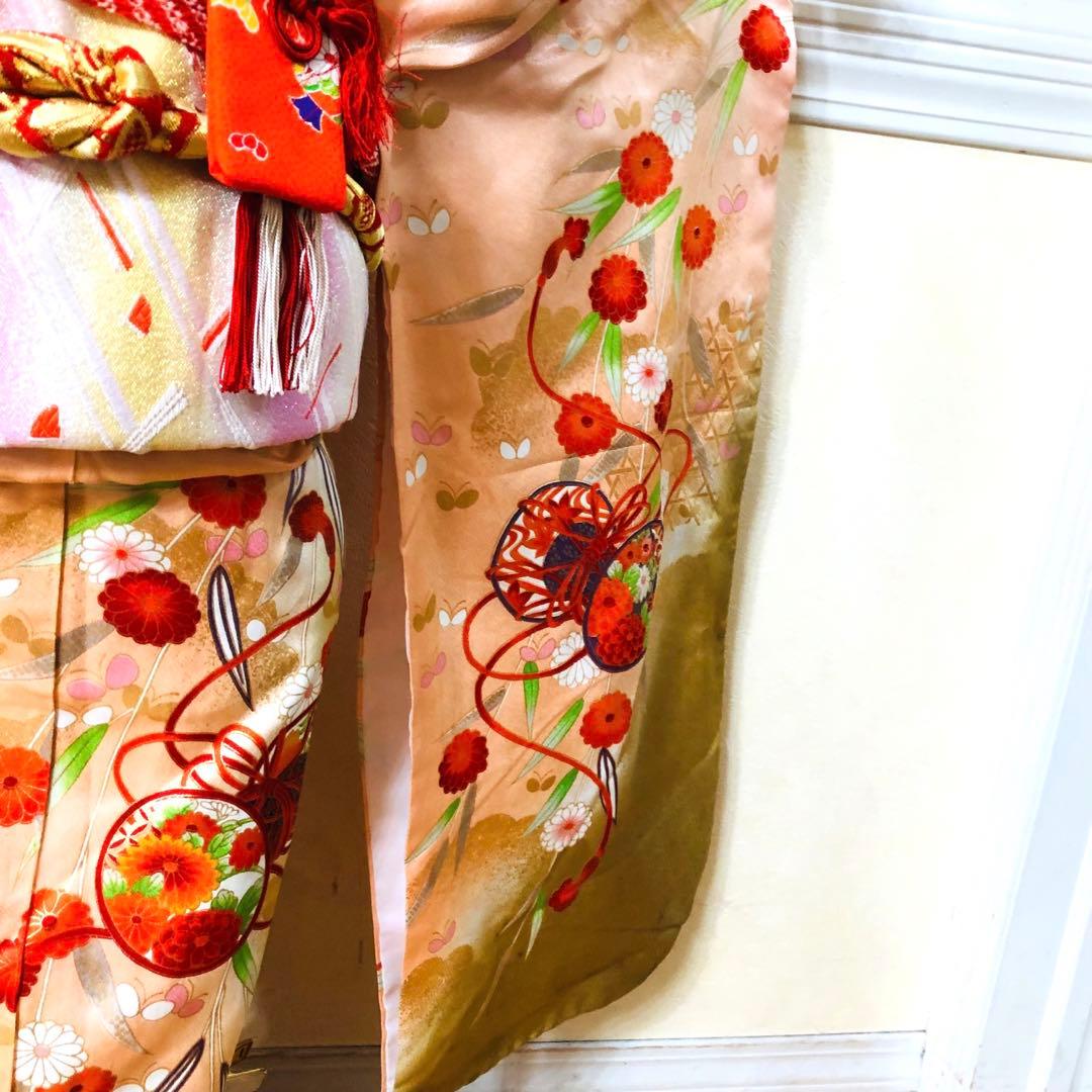 七五三7歳❣️可愛い桃色暈し太鼓菊金彩煌びやか極めてる❣️完全フルセット秀品