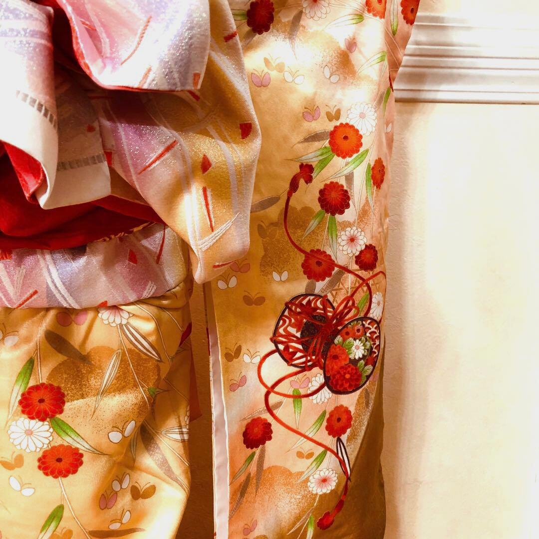 七五三7歳❣️可愛い桃色暈し太鼓菊金彩煌びやか極めてる❣️完全フルセット秀品