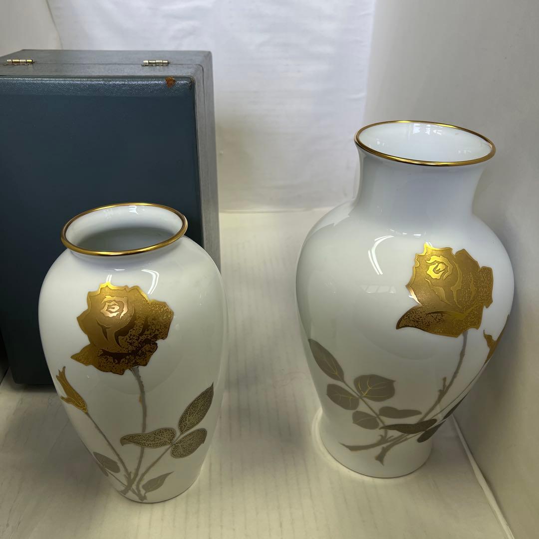 希少 大倉陶園 瑠璃 金蝕バラ 特注品 花瓶 花器 金彩 銀彩 美
