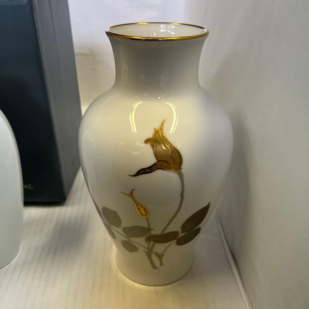 大倉陶園 金彩 金蝕薔薇 花瓶