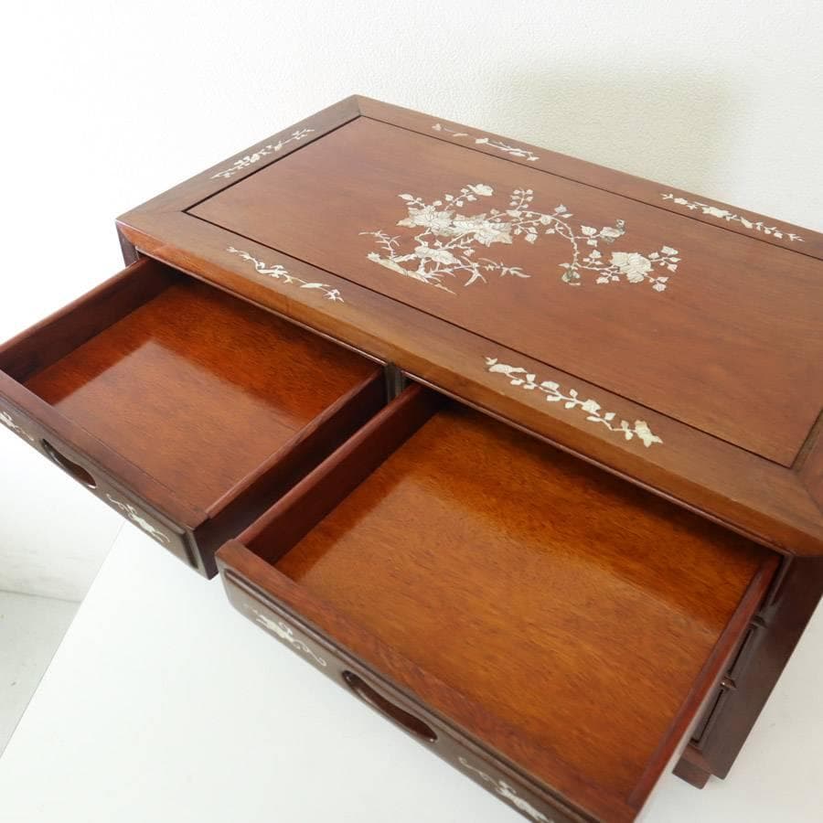 値下 花梨無垢 唐木家具 螺鈿細工 小箪笥 小引き出し 引き出し6杯