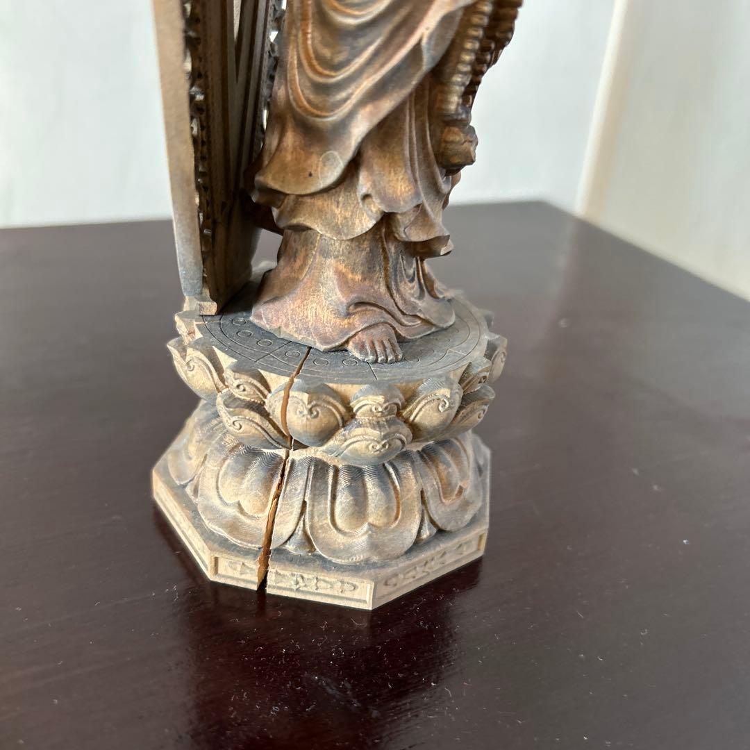 土日値下中】【骨董品】観世音菩薩立像 勢至菩薩立像 2体セット 木彫り