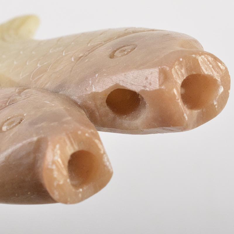 中国 玉石彫刻 双魚刻 神獣刻 根付 玉器 玉珮 2点 時代箱付 V R7227