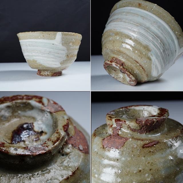 岸本謙仁 刷毛目茶碗 共箱 茶道具 鑑賞陶器 抹茶碗