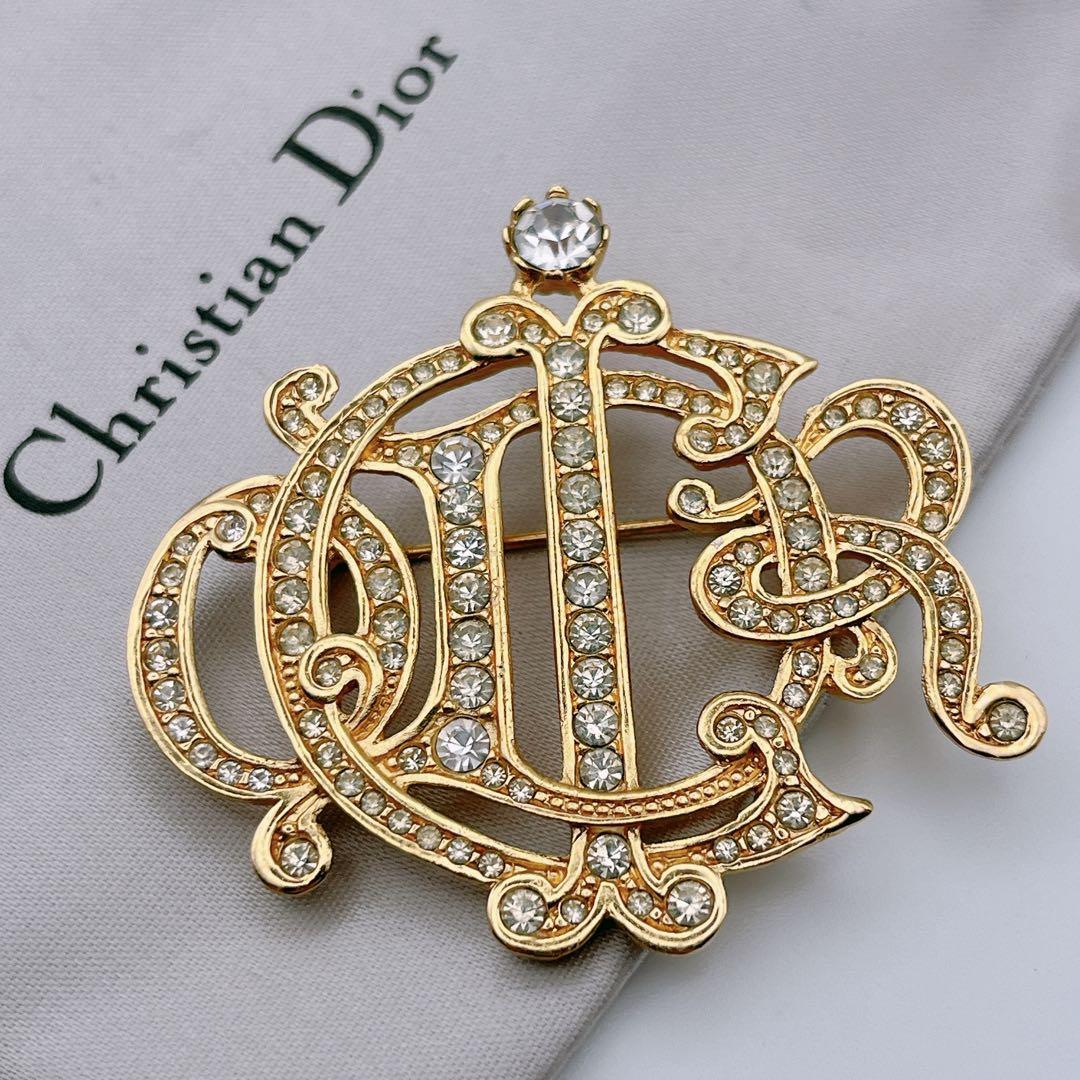 Diorブローチ旧ロゴ ラインストーンCDロゴ希少