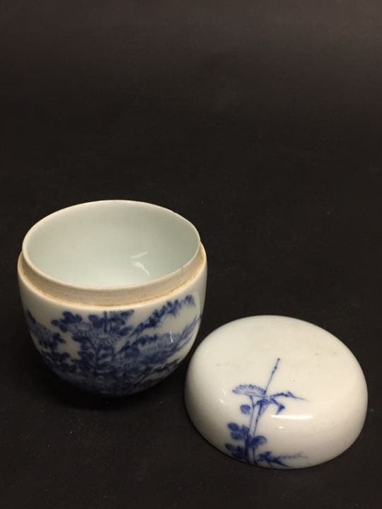 清時代 染付棗 青花茶器 茶道 中国古玩時代もの