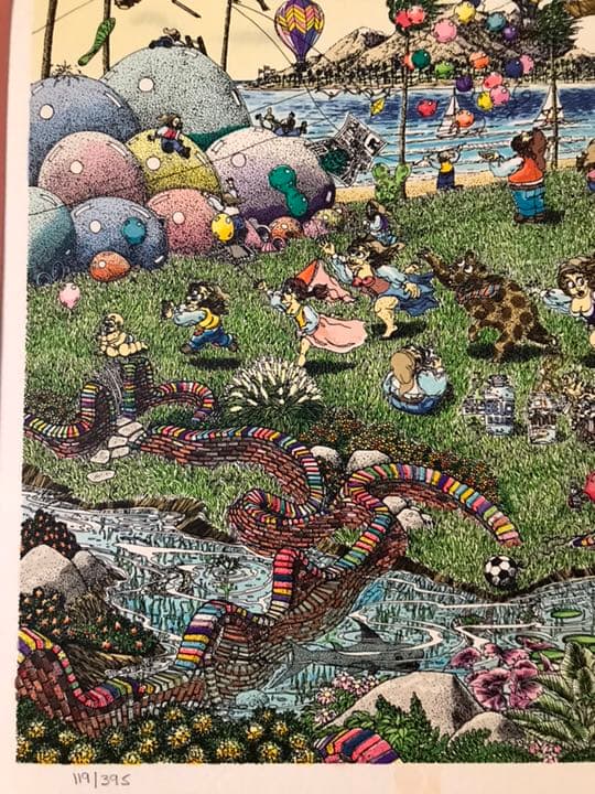 ‼️リサイクルFORT‼️外国のハッピーな図の絵画❗️最高潮の現代アート❗️額縁スレ傷有