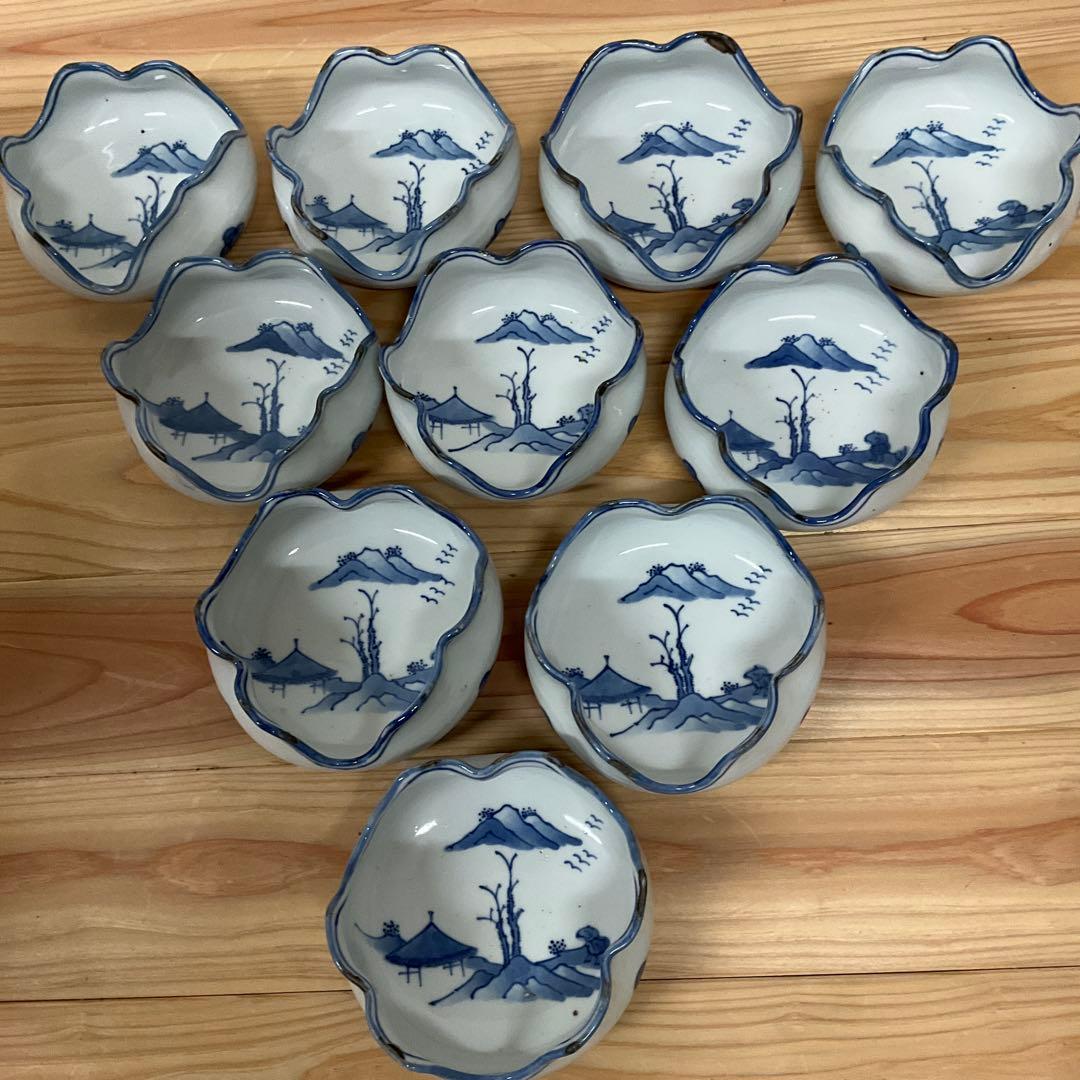 古染付　山水図膾向付　１０客揃え 古染付 山水図膾向付 10客揃え