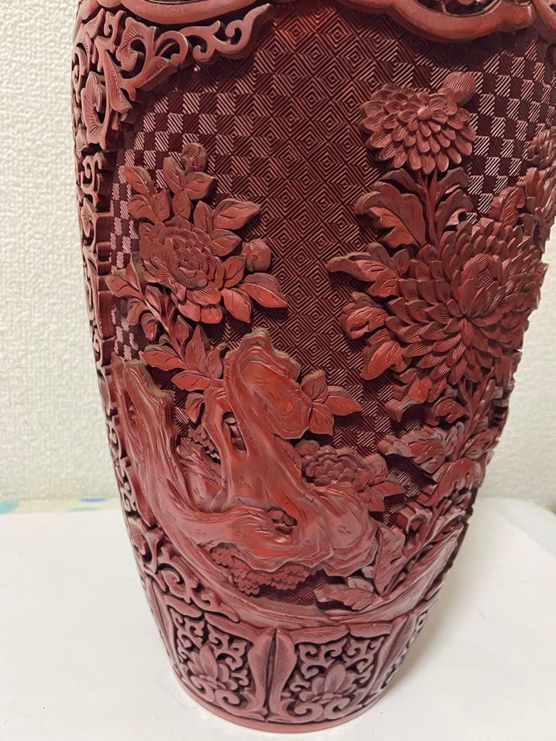 中国美術 堆朱 剔紅花瓶 美品アンティーク 高さ約39㎝ - メルカリ