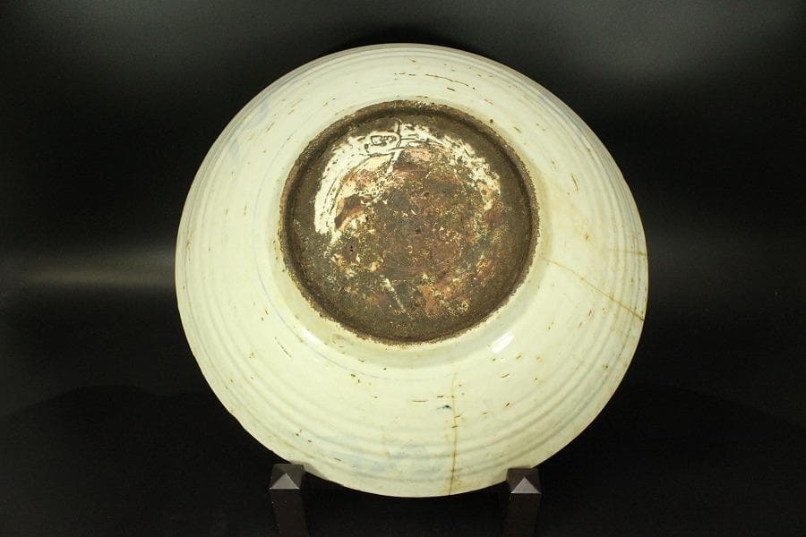 中国美術 青花 呉須 古染付 帆船図 大皿 φ47cm 明 貿易船(LC647)