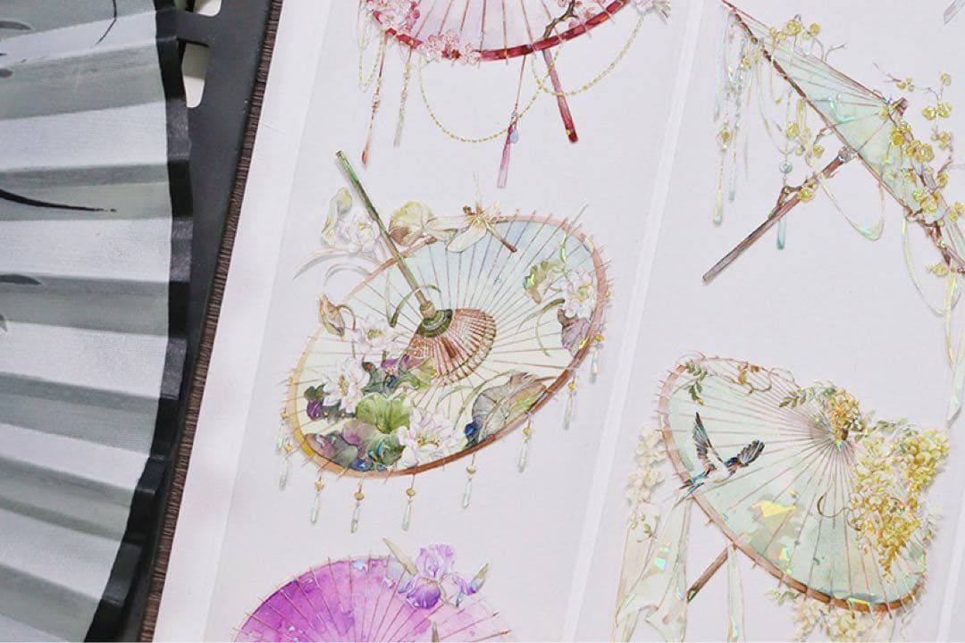 海外マスキングテープ巻売り 花和傘 フラワー 人物マスキングテープ