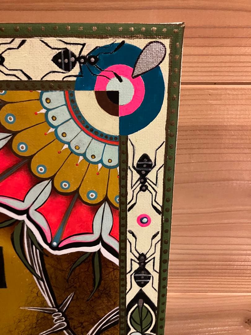 現代アート 油彩画 肉筆 一点物 スカル ピクセルハート F6号相当 ガレージ