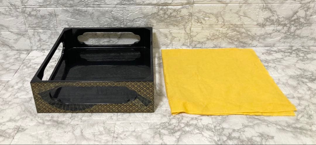 未使用】輪島屋造 沈金師 水尻清甫 刻「輪島塗 四段重 台付」 共箱