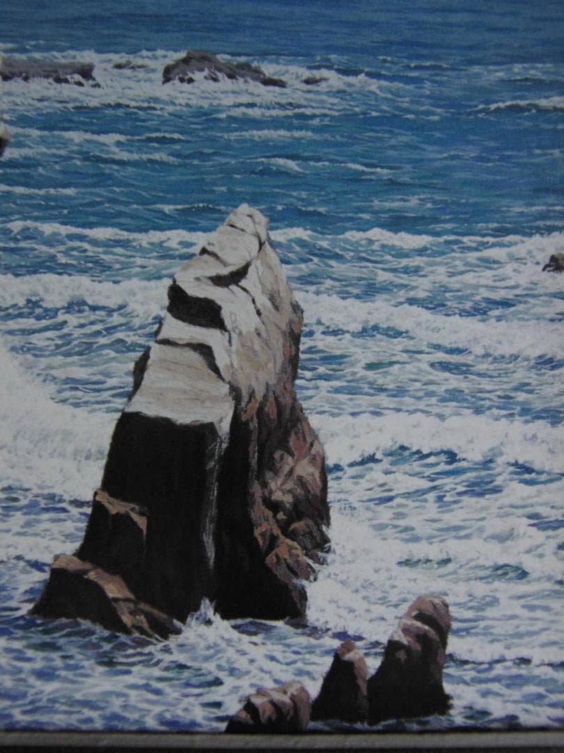 溝口七生、【眼下の岩】、希少な額装用画集より、新品額装付、状態良好