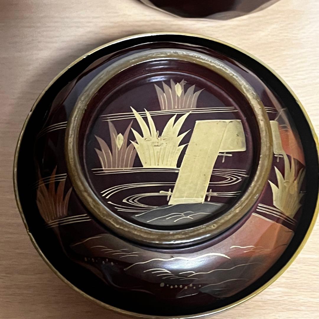 【輪島塗】希少　菖蒲 八橋図 金蒔絵 縁金 溜塗