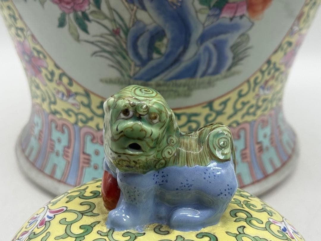 中国 清時代 粉彩 獅子摘み 花鳥紋大壺 送料込み251224 - メルカリ