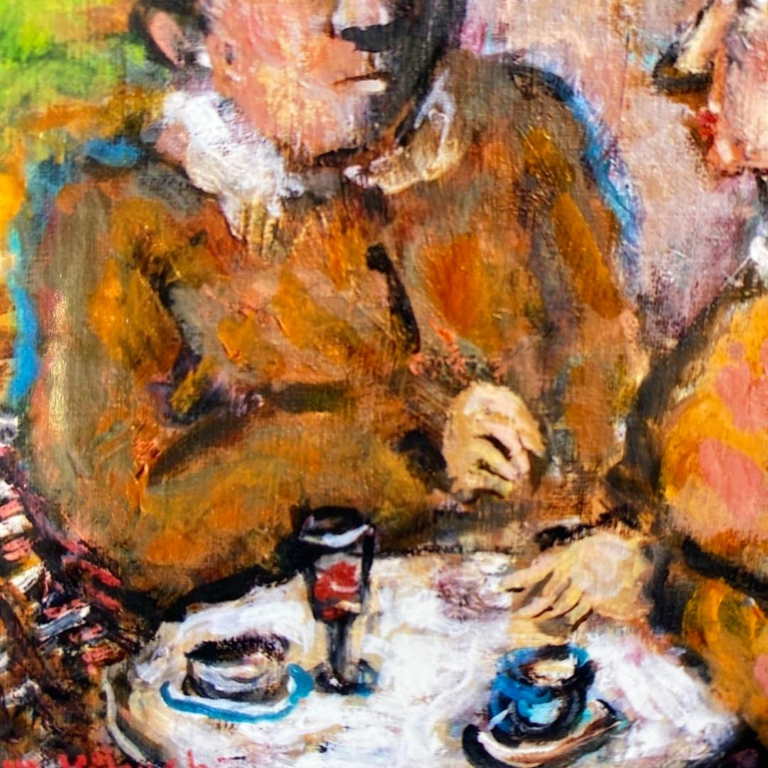 絵画 油彩画 油絵 原画 「カフェの二人」菊地正則 パリ 美品 額付き