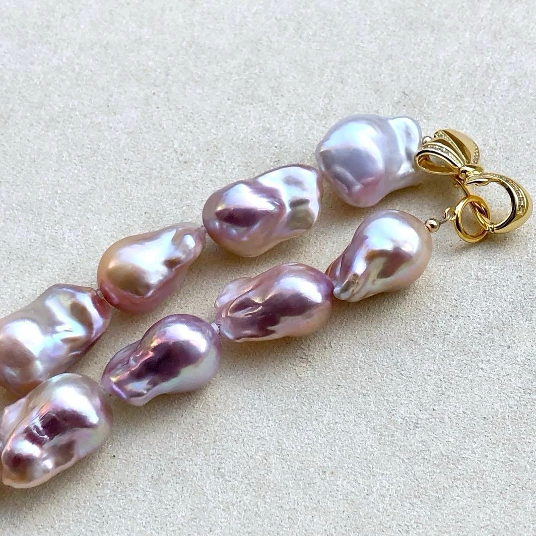 本真珠淡水バロックパール ピンク系 s925ネックレスBEN541