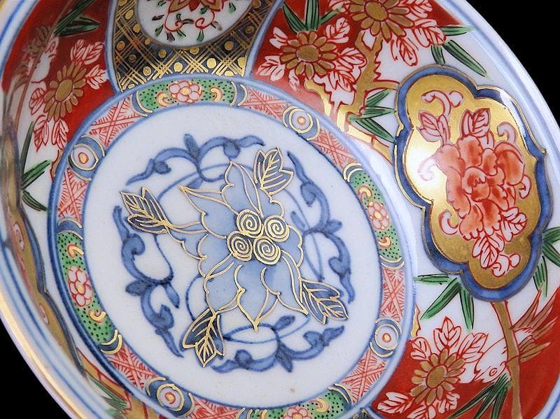 大聖寺伊万里　金襴手　窓絵　花鳥紋の図　春寒鉢　膾皿　C770 AS-fbtx