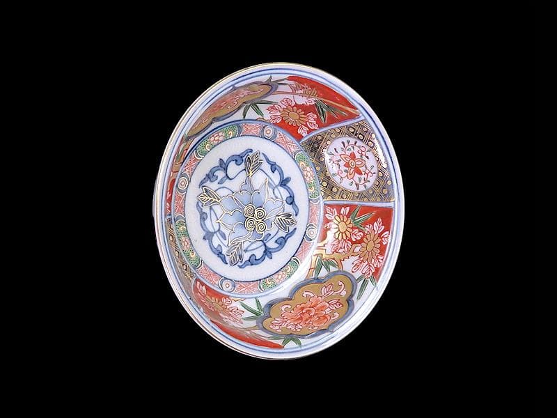 大聖寺伊万里　金襴手　窓絵　花鳥紋の図　春寒鉢　膾皿　C770 AS-fbtx