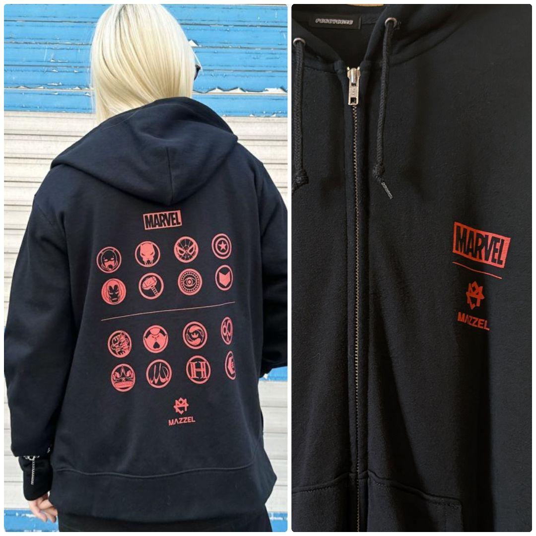 MARVEL × MAZZEL コラボ ジップパーカー Lブラック黒 フーディー