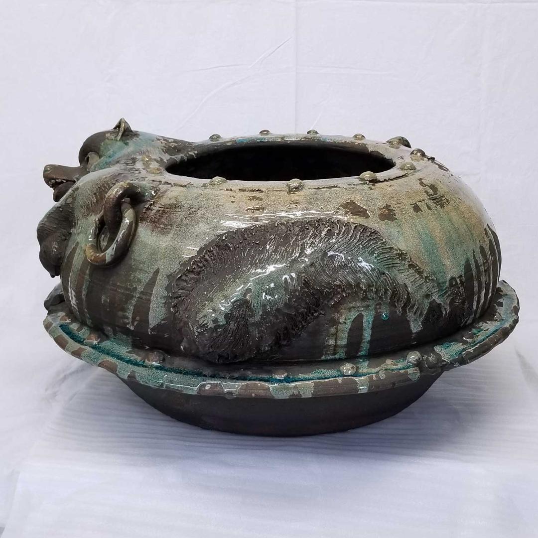 ☆ 狸 火鉢 径73～77cm 信楽焼 焼きキズ有り☆