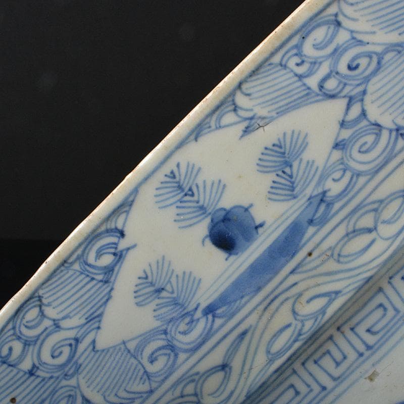 伊万里焼 古伊万里 染付皿山水文八角皿 C R6374F