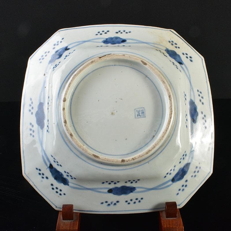 伊万里焼 古伊万里 染付皿山水文八角皿 C R6374F