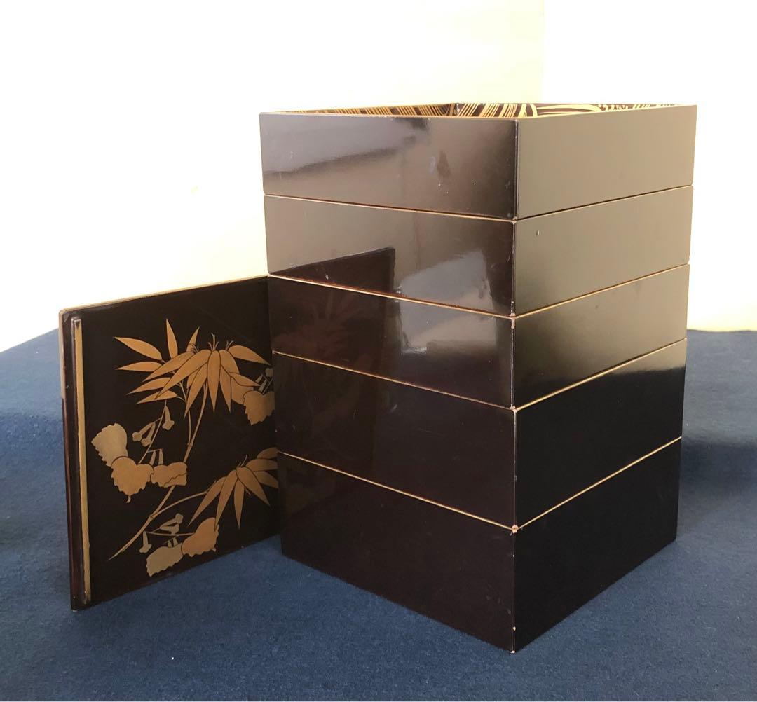《レ》時代 内蒔絵 五段重 重箱 木製漆器 木箱　251117え2