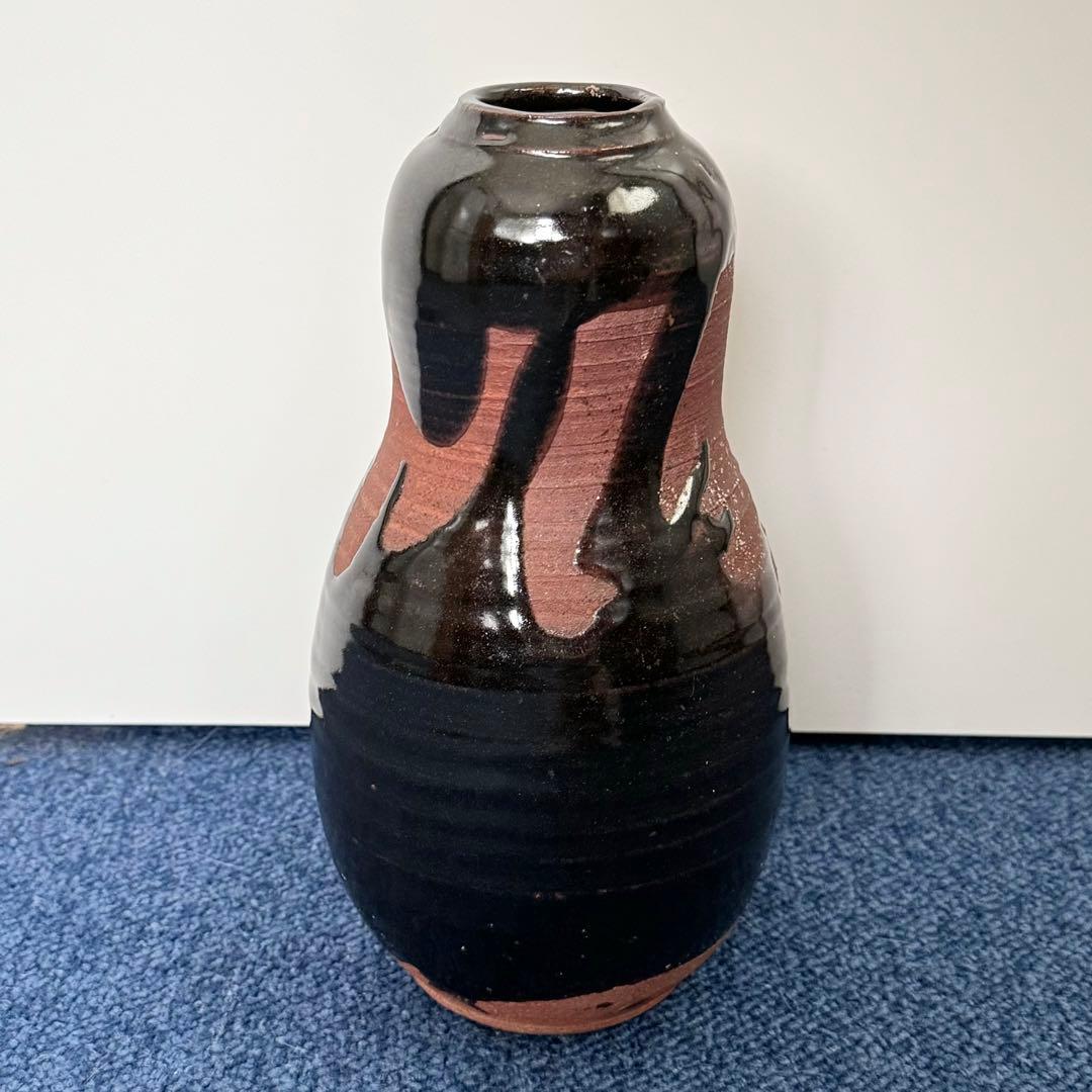 六代 清水六兵衛 黒釉 花瓶 清水焼