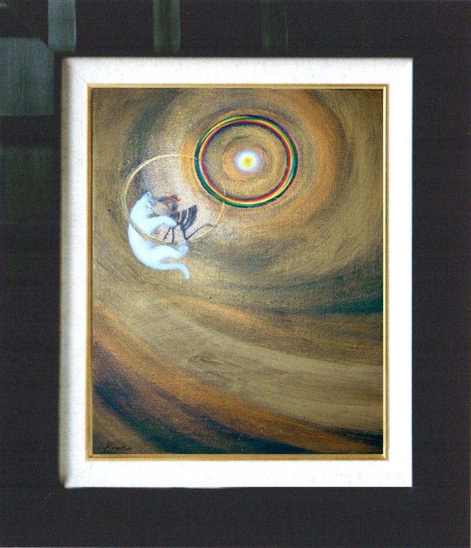 油絵 菅家令子 絵 絵画インテリア額付(黒) F4-030119 子猫子犬女の子