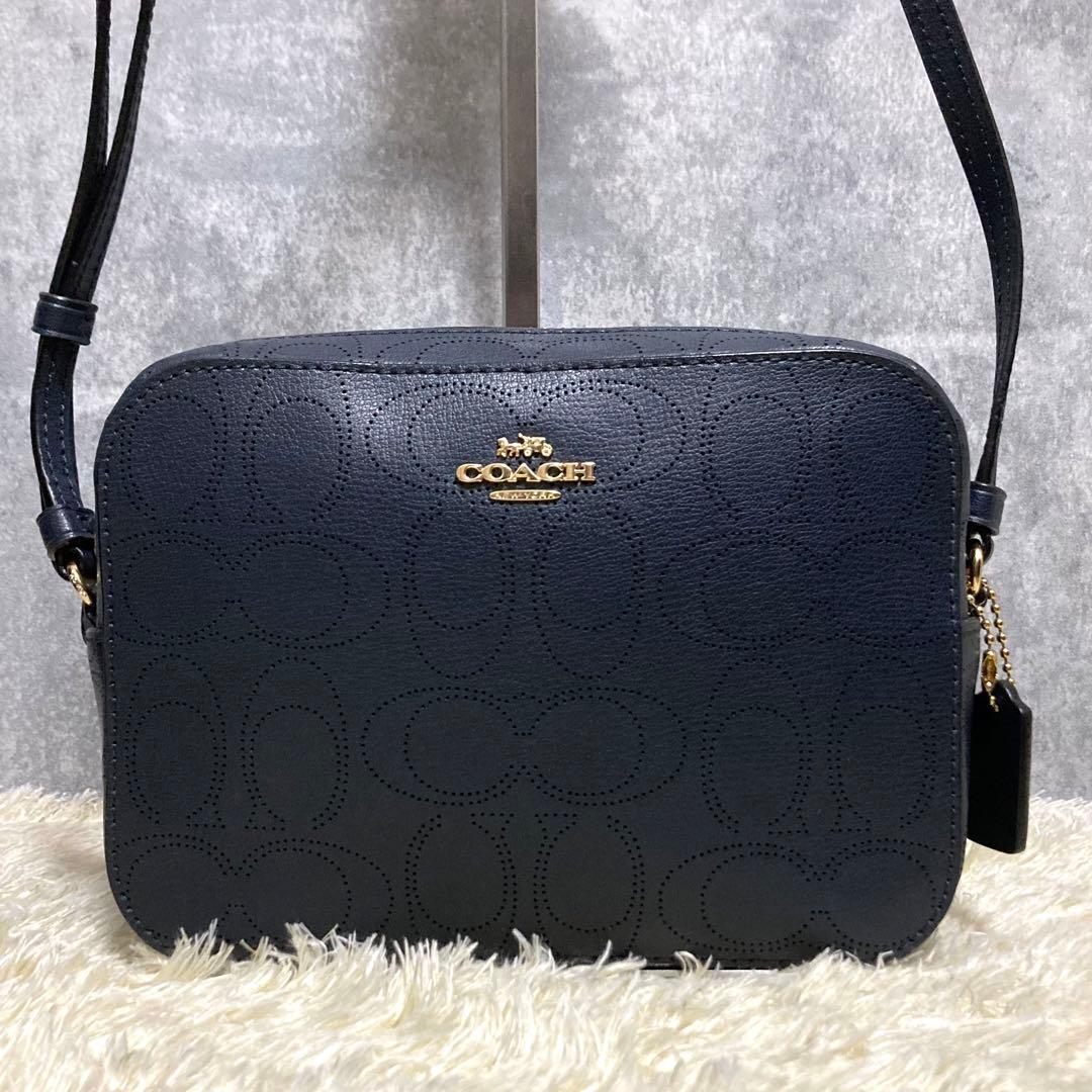 【極美品】COACH コーチ カメラバッグ レザー ネイビー シグネチャー