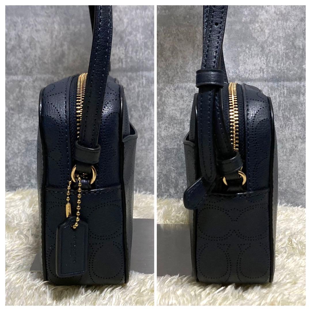 【極美品】COACH コーチ カメラバッグ レザー ネイビー シグネチャー