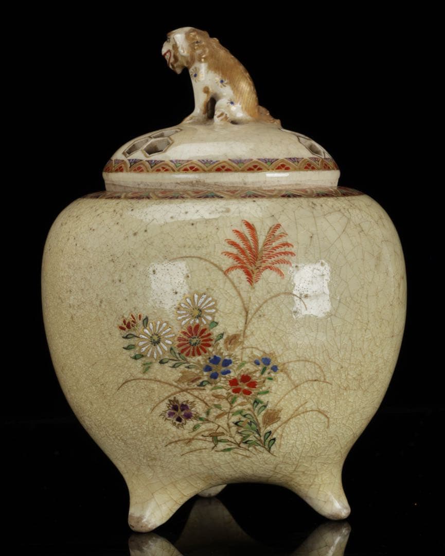 古薩摩 慶田窯 獅子摘三足香炉 幕末期 茶道具 香道具 時代物 骨董