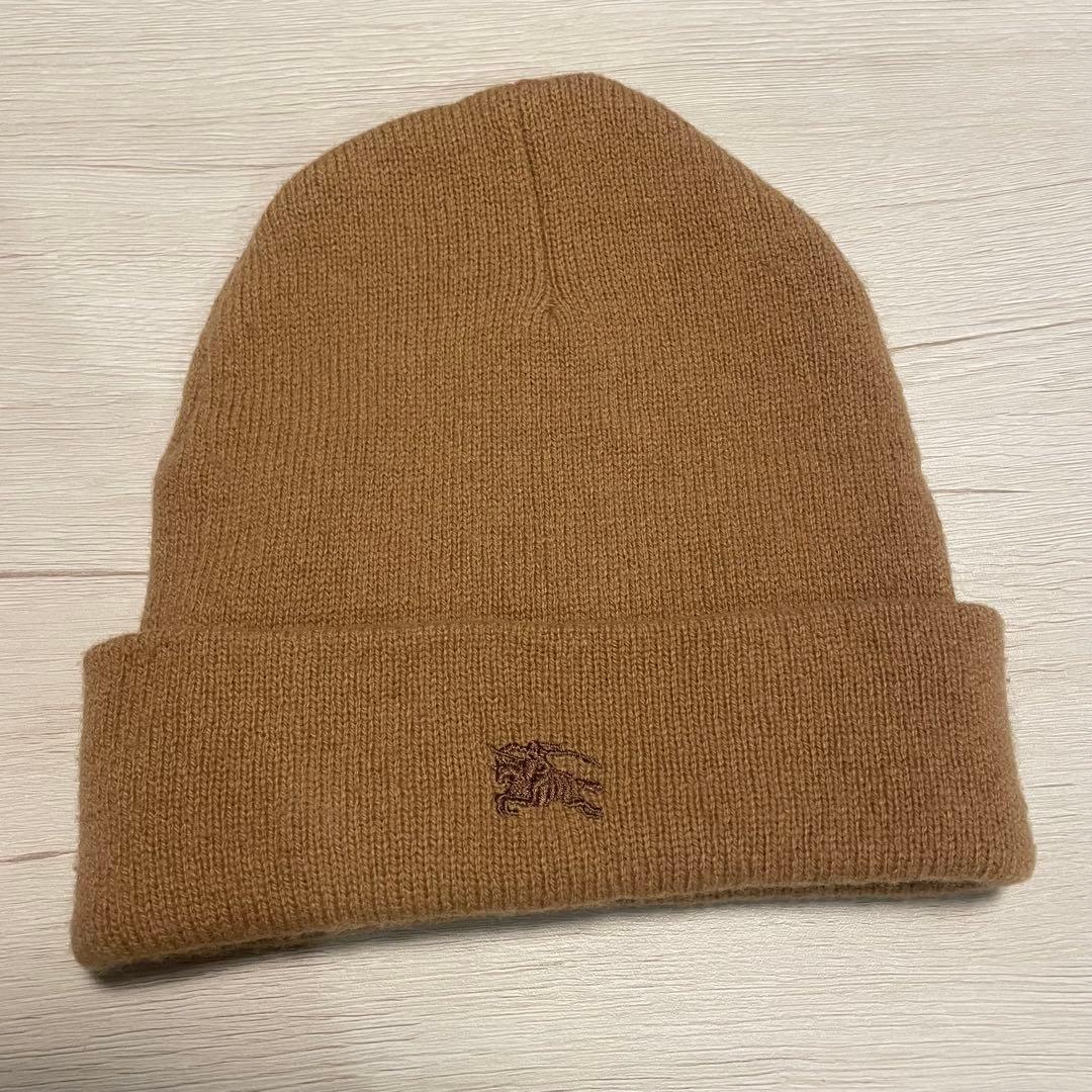 Burberry バーバリー ベージュ ニット帽 ロゴ刺繍 高級ラムウール