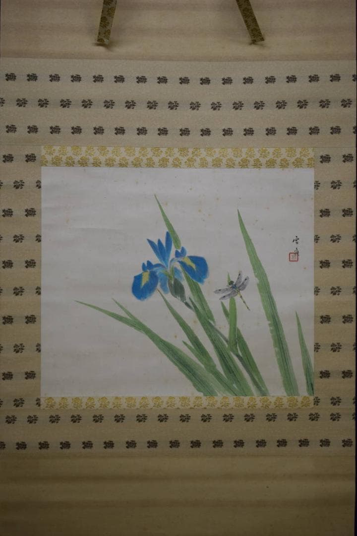 真作/赤松雲嶺/菖蒲に蜻蛉図/トンボ図/桐共箱二重箱付/布袋屋掛軸HG-433