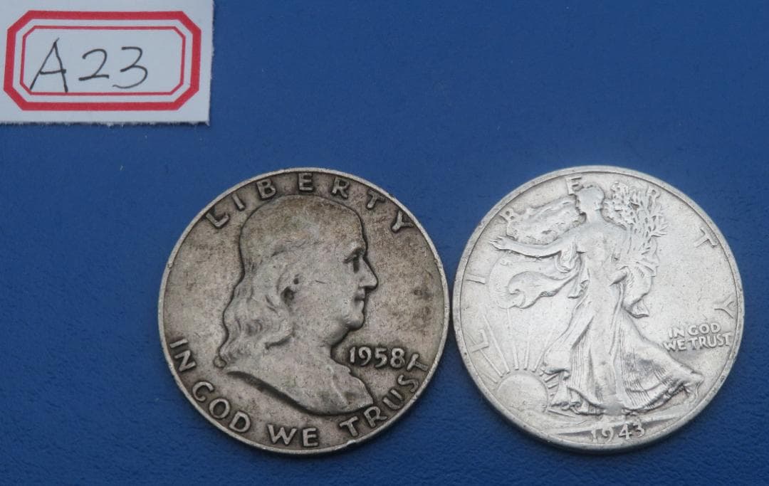 A23、アメリカ銀貨 ハーフ ダラー 銀900まとめて2枚 本物保証 - メルカリ