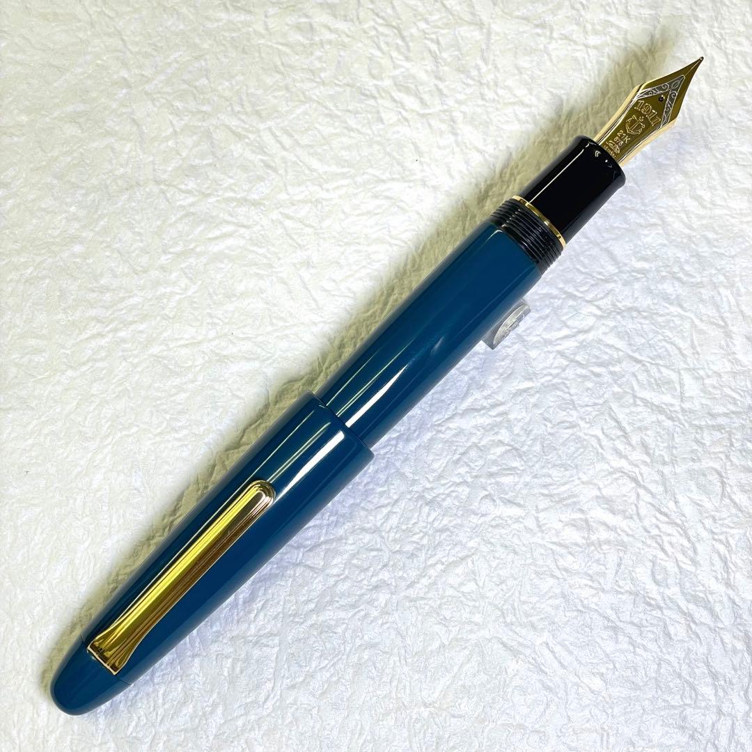 セーラー 万年筆 キングプロフィット 漆塗り 青 エボナイト 21K Bから長刀