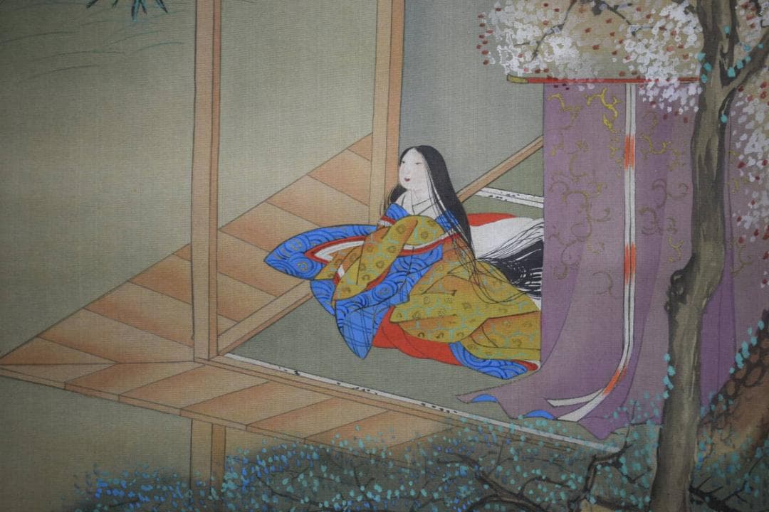 土佐光起/大和絵/人物図/桜花/紅葉/双幅/杉塗箱付/布袋屋