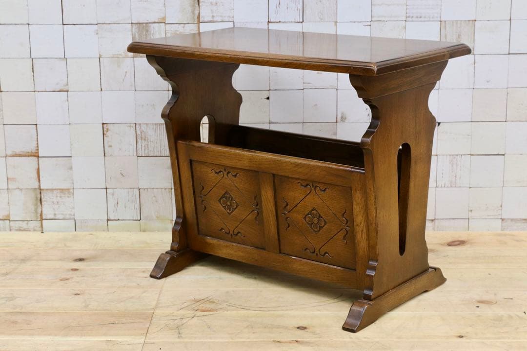 GMHO93○英国カントリー オーク無垢材 クラシック マガジンラック ブックラ