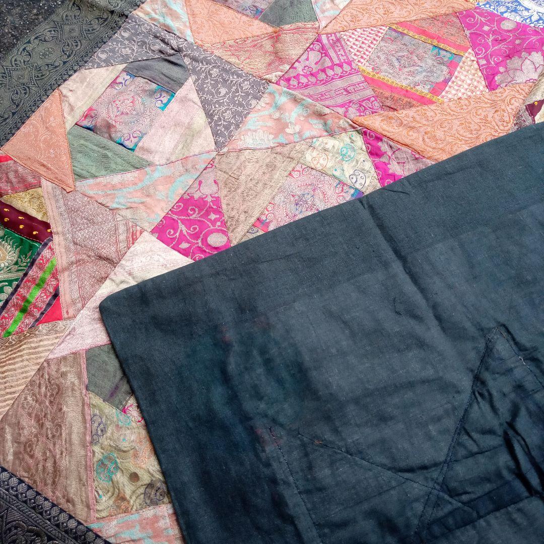 アンティーク ビンテージ インド サリー シルク パッチワーク 継ぎ接ぎ
