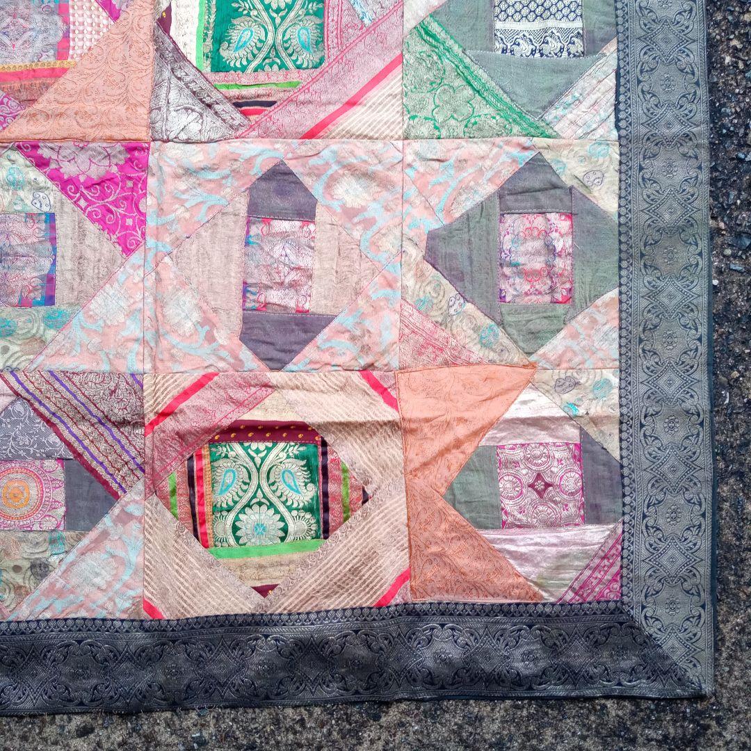 アンティーク ビンテージ インド サリー シルク パッチワーク 継ぎ接ぎ