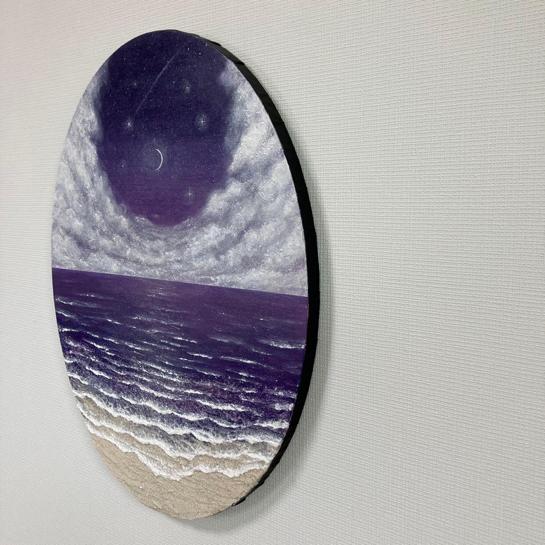絵画　アクリル画　原画　星降る月夜に願う　海　星月夜　テクスチャーアート　S.I