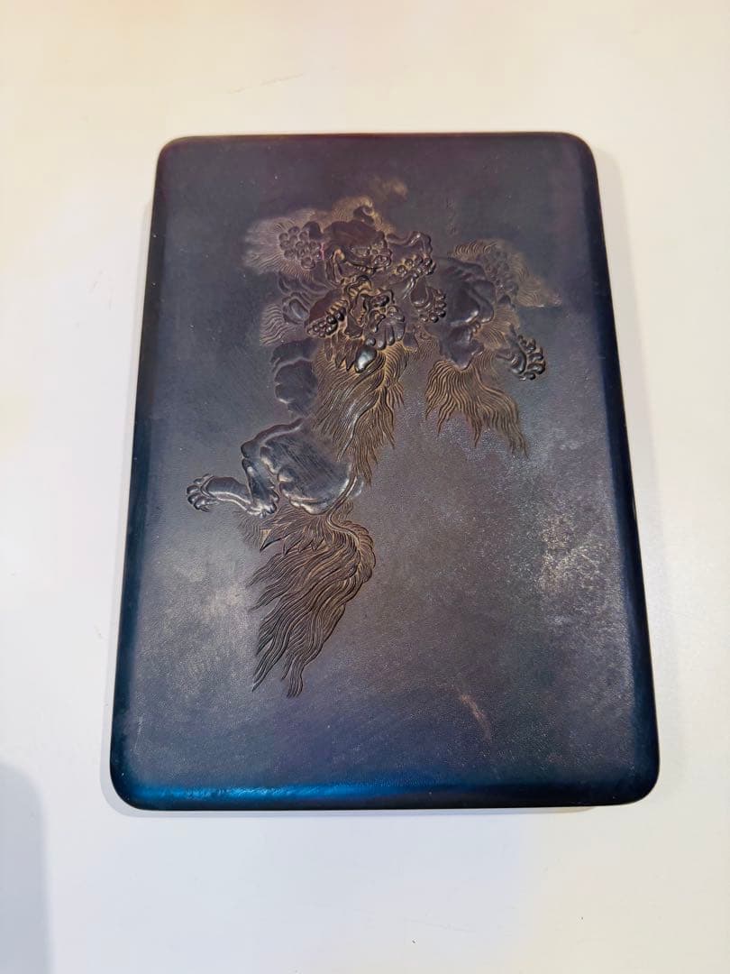 希少　年代物　唐獅子「扶翼皇運」書道硯　硯箱